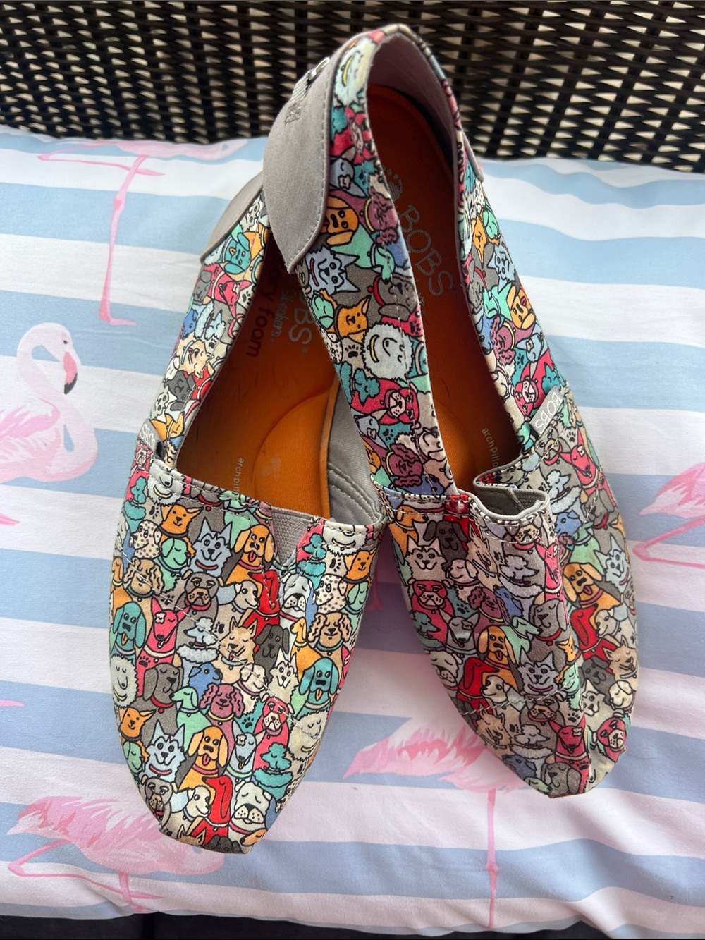 Bob's for Dogs size 10 Women's Multicolor Dog-Print Slip-On Flats
